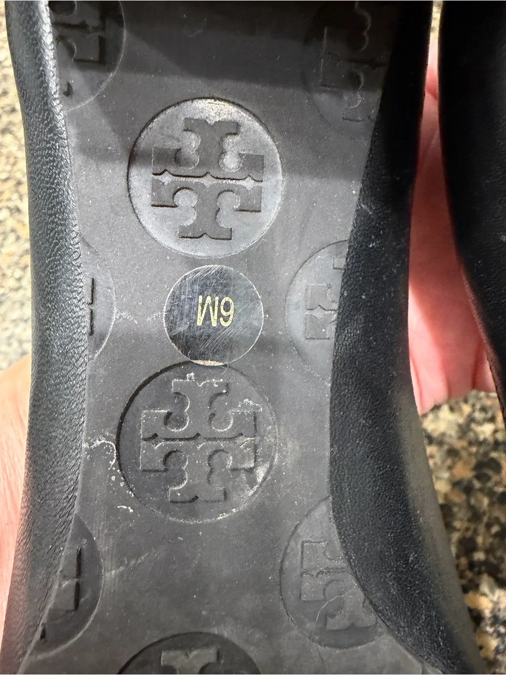 Tory Burch Black Leather Block Heel Ballet Pump with Gold Logo 6